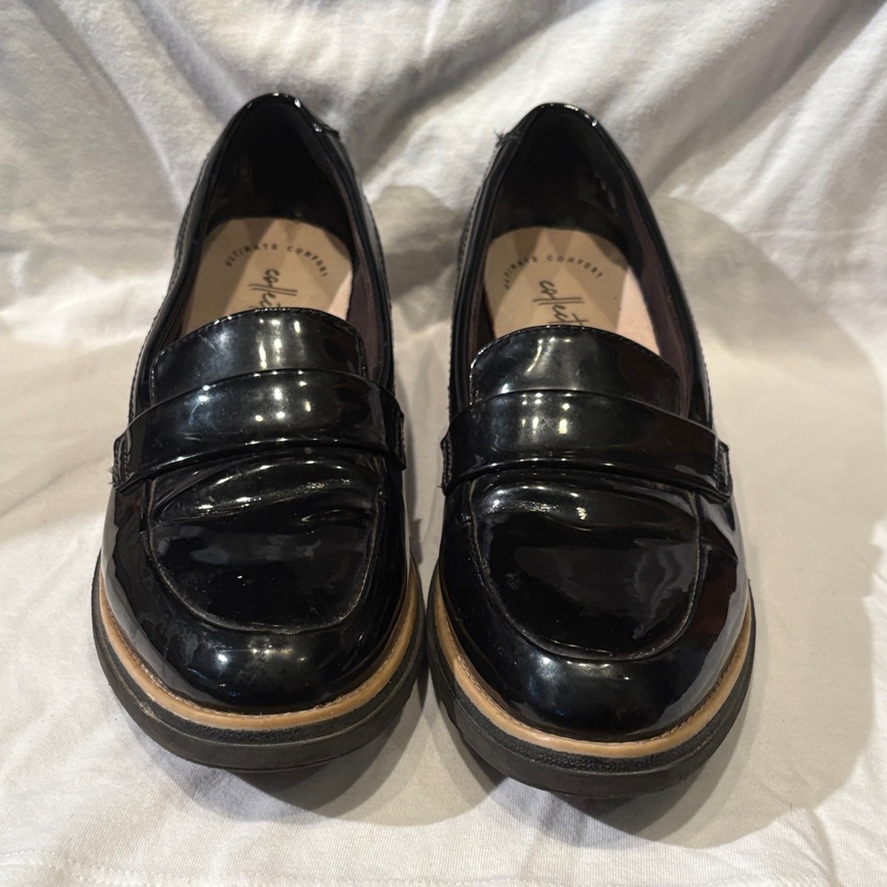 Clarks Shiny Black Loafers